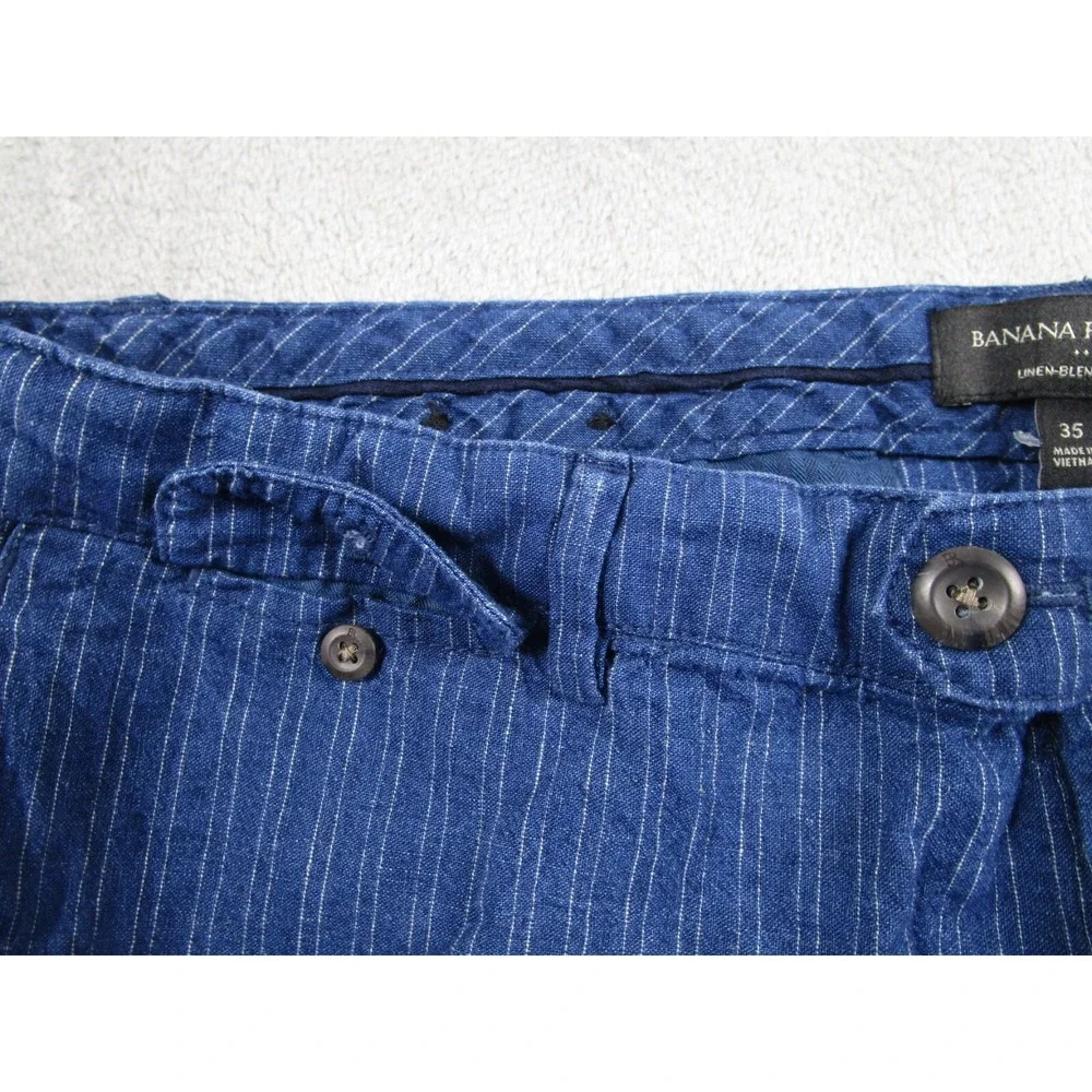 Banana Republic Shorts Mens 35‎ Blue Linen Blend Striped Chino Pockets